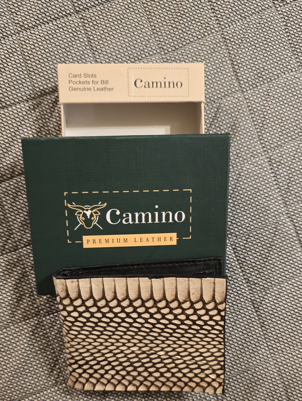 Camino Premium Leather Bifold Wallet - Beige Snake Leather